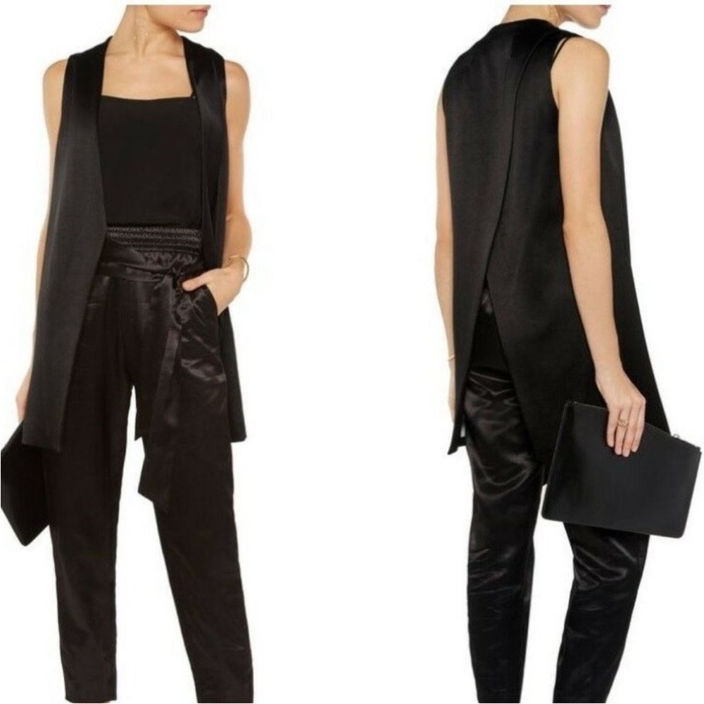 Alice + Olivia Veronique Satin Vest Black Sleeveless‎ Jacket Women Sz XS Black